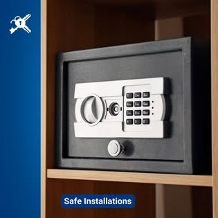 Electronic home safe installed in a cabinet — Keytronics safe installation.